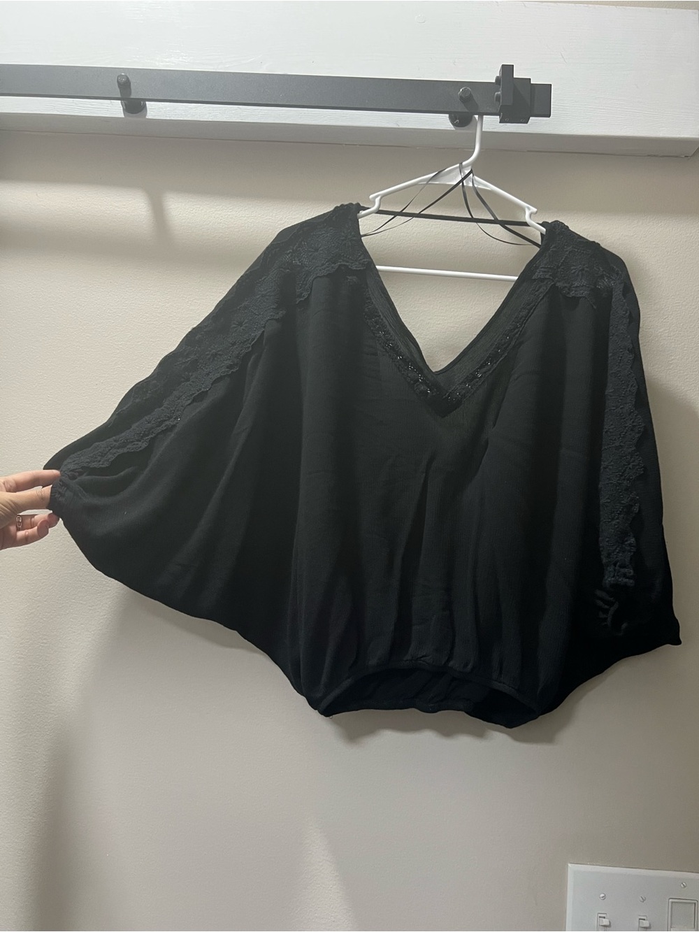 Marker Black V-Neck Lace open back Dolman Top